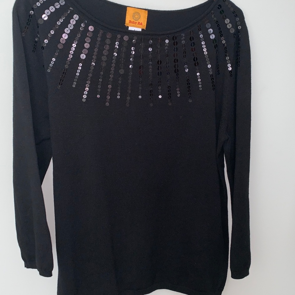 Ruby Rd. Black Sequin Sweater Size L - image 1